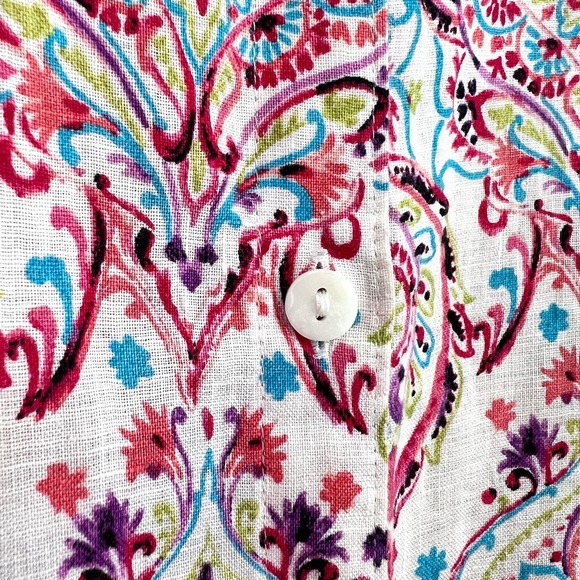 Chicos 100% Linen Sz 2 Large 12/14 Tropical Blouse Shirt Top Beach No Iron - Picture 6 of 12